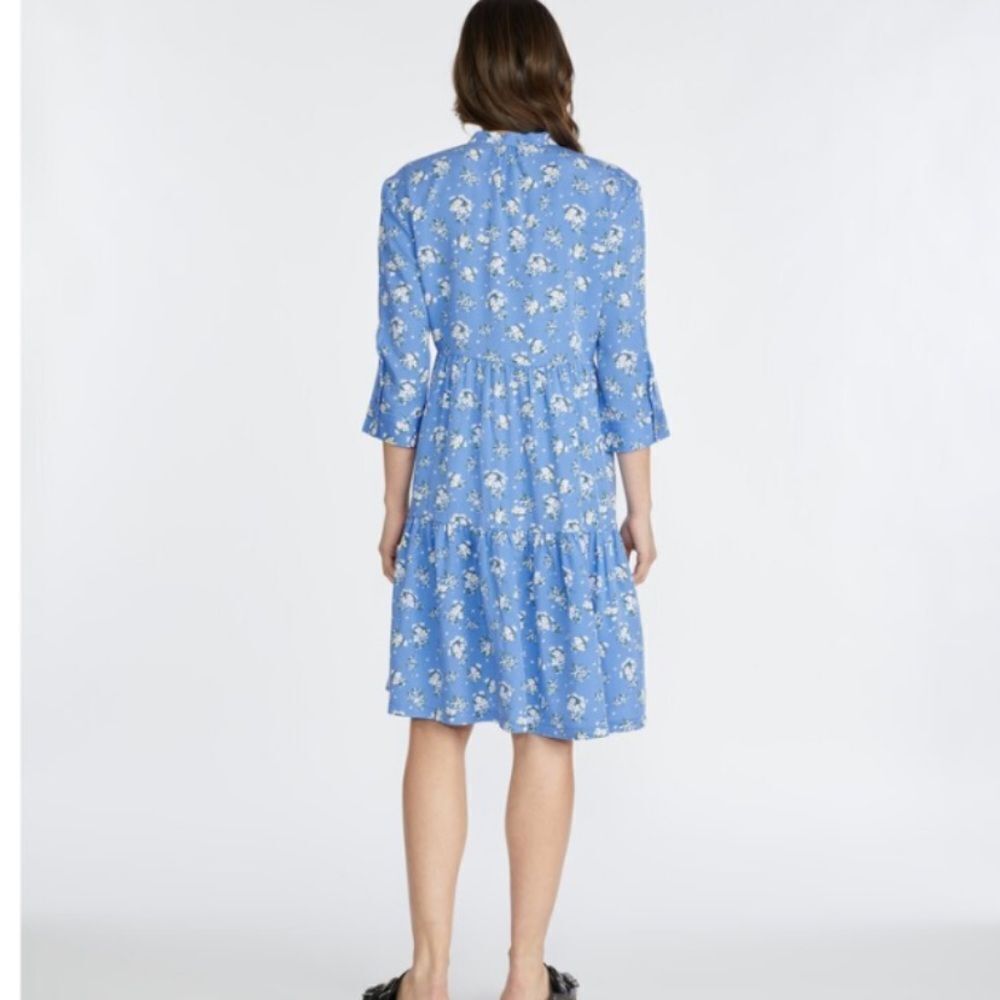 Badgley Mischka Robin Egg Blue Floral OverSized Tiered Boho 3/4 Sleeve Dress